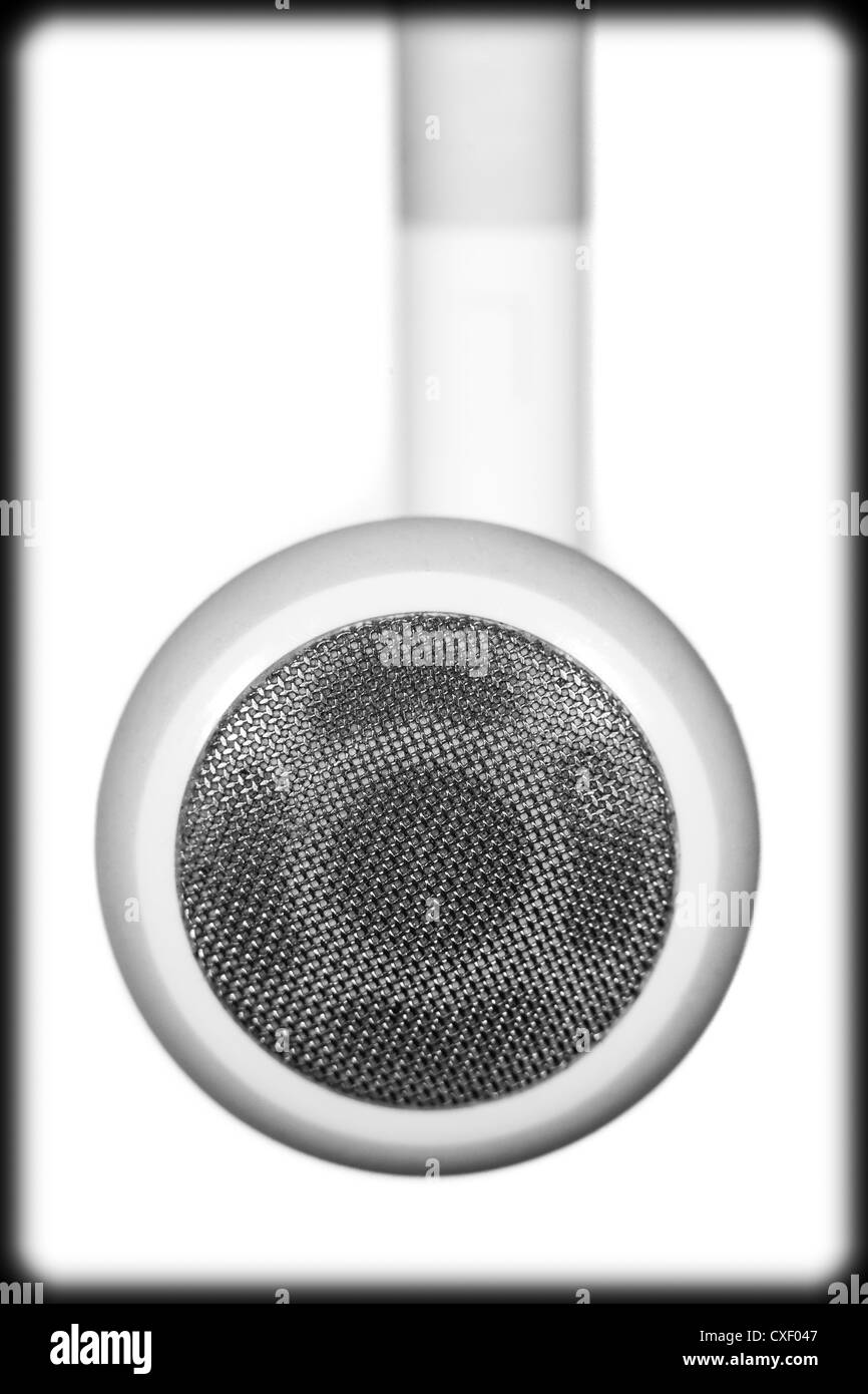 iPhone white earphone, bud on a white background Stock Photo