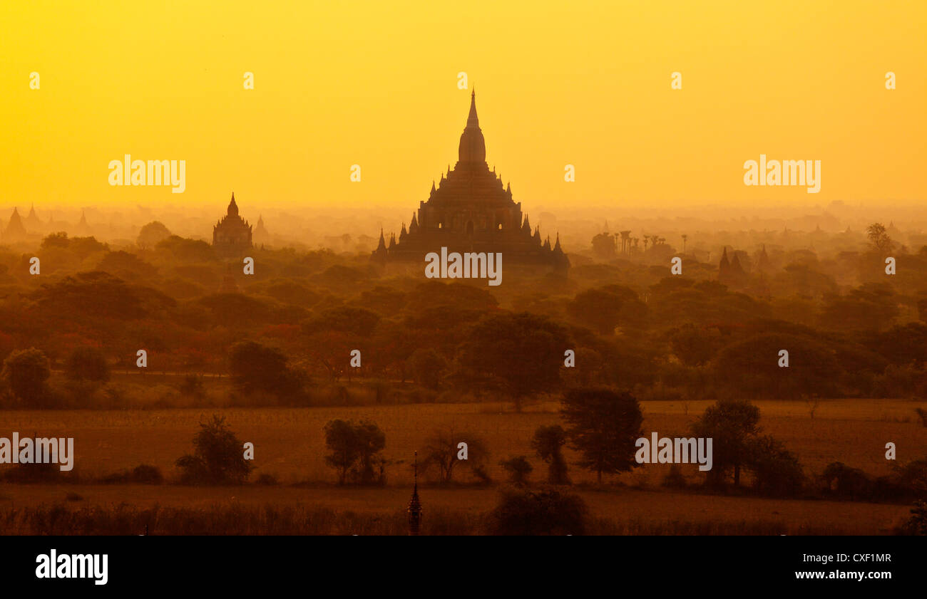 View of ANANDA TEMPLE at SUNRISE from SHWESANDAW TEMPLE - BAGAN, MYANMAR Stock Photo