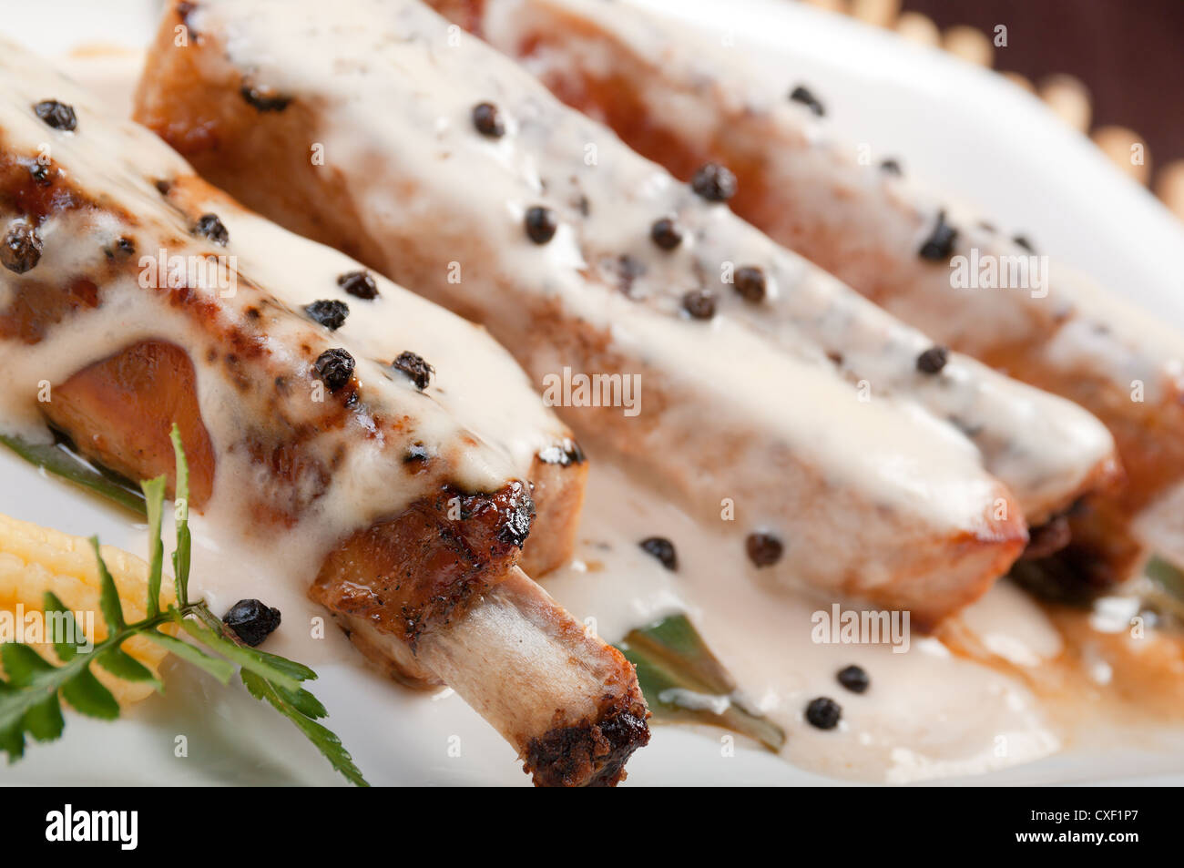 roasted pork ribs in a plate Stock Photo