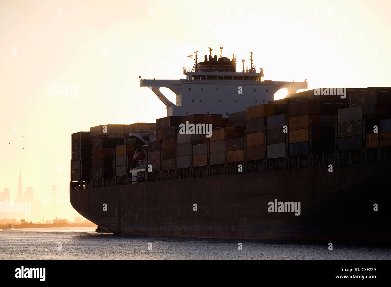 Containers on container ship Stock Photo