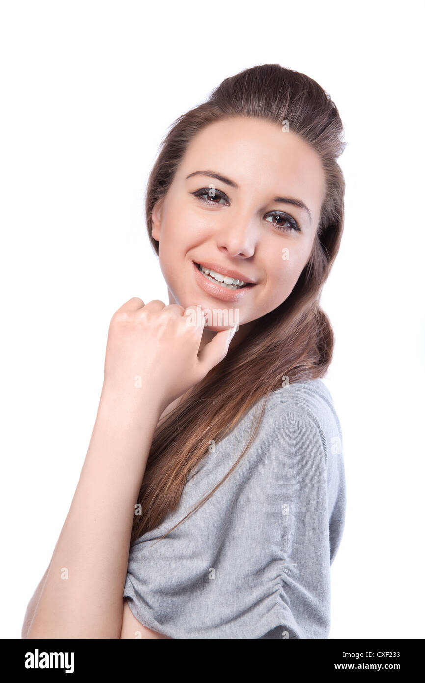 portrait of smiling woman isolated on white Stock Photo - Alamy