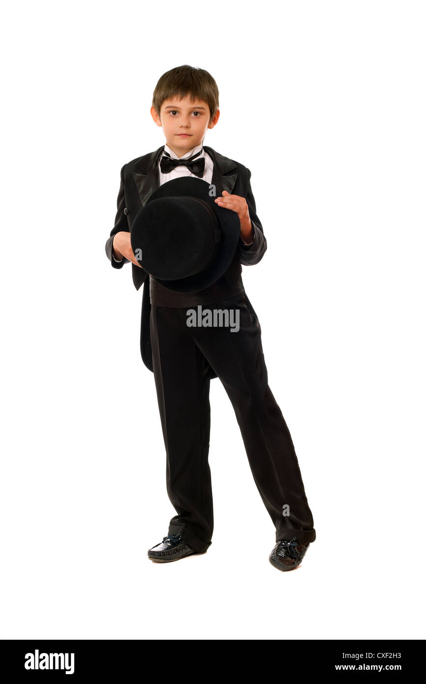 Little boy in tuxedo with a hat Stock Photo Alamy