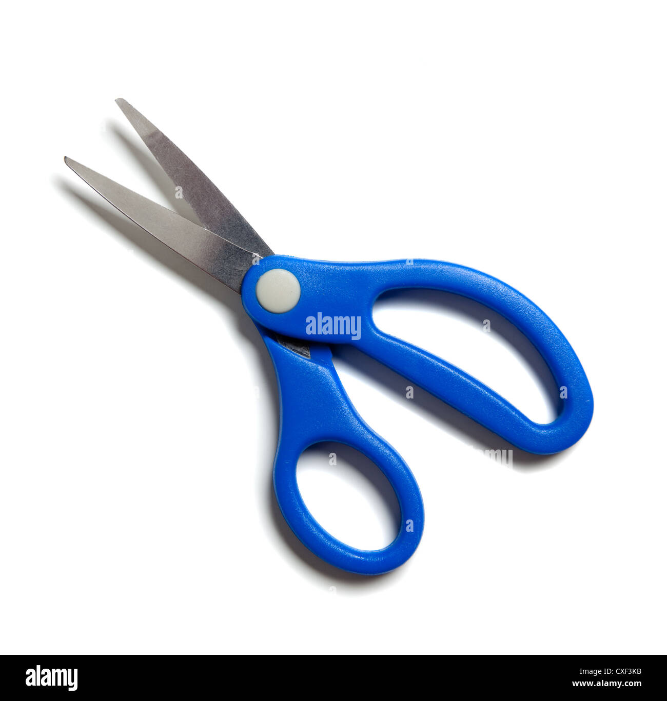 Blue handled children's scissors on a white background Stock Photo