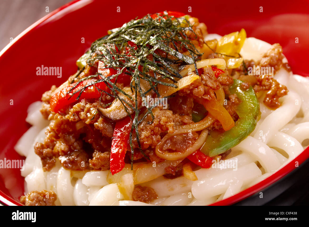 udon noodles with beef tendon stew Stock Photo Alamy