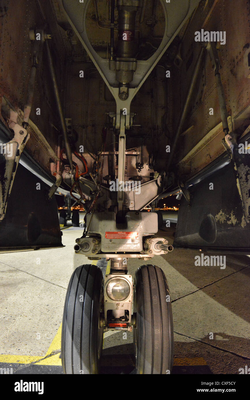 A Boeing 737 400 nosewheel and wheel bay. Stock Photo
