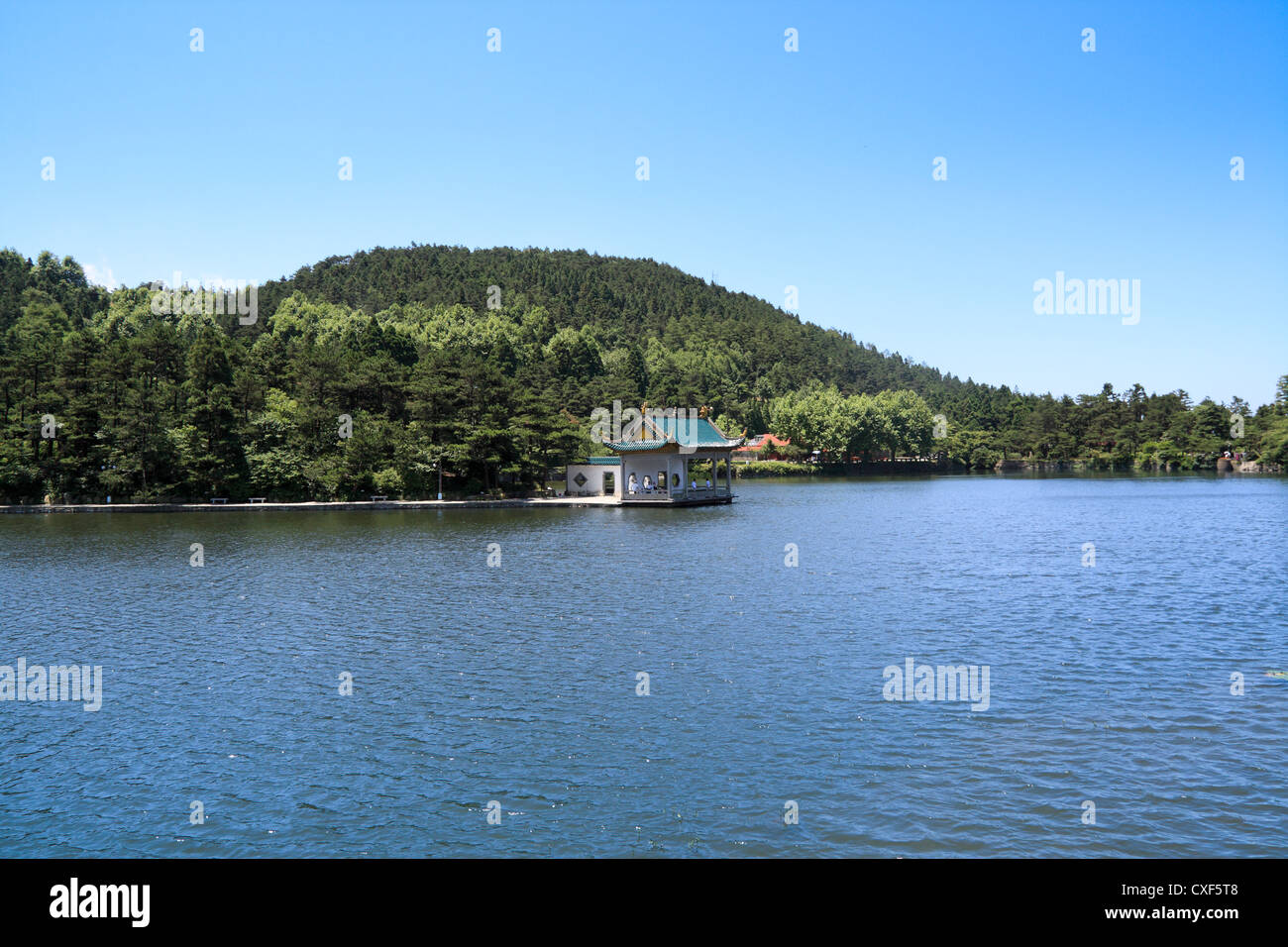 tranquil lake and pavilion Stock Photo