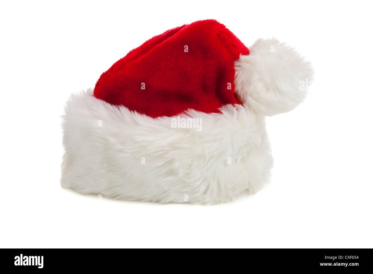 Red and white Santa hat on a white background Stock Photo