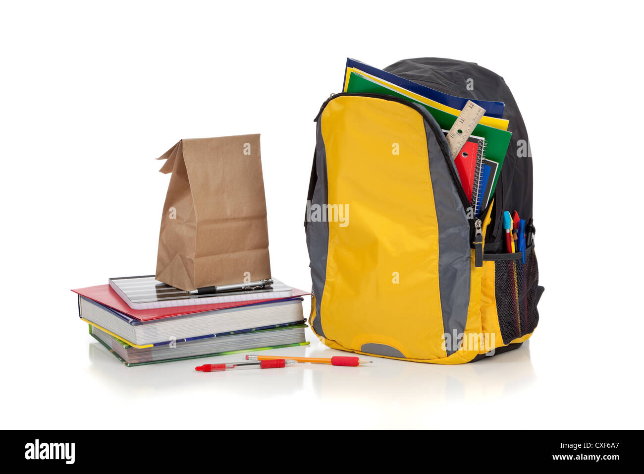 Download Yellow Backpack With School Books And A Sack Lunch Stock Photo Alamy Yellowimages Mockups