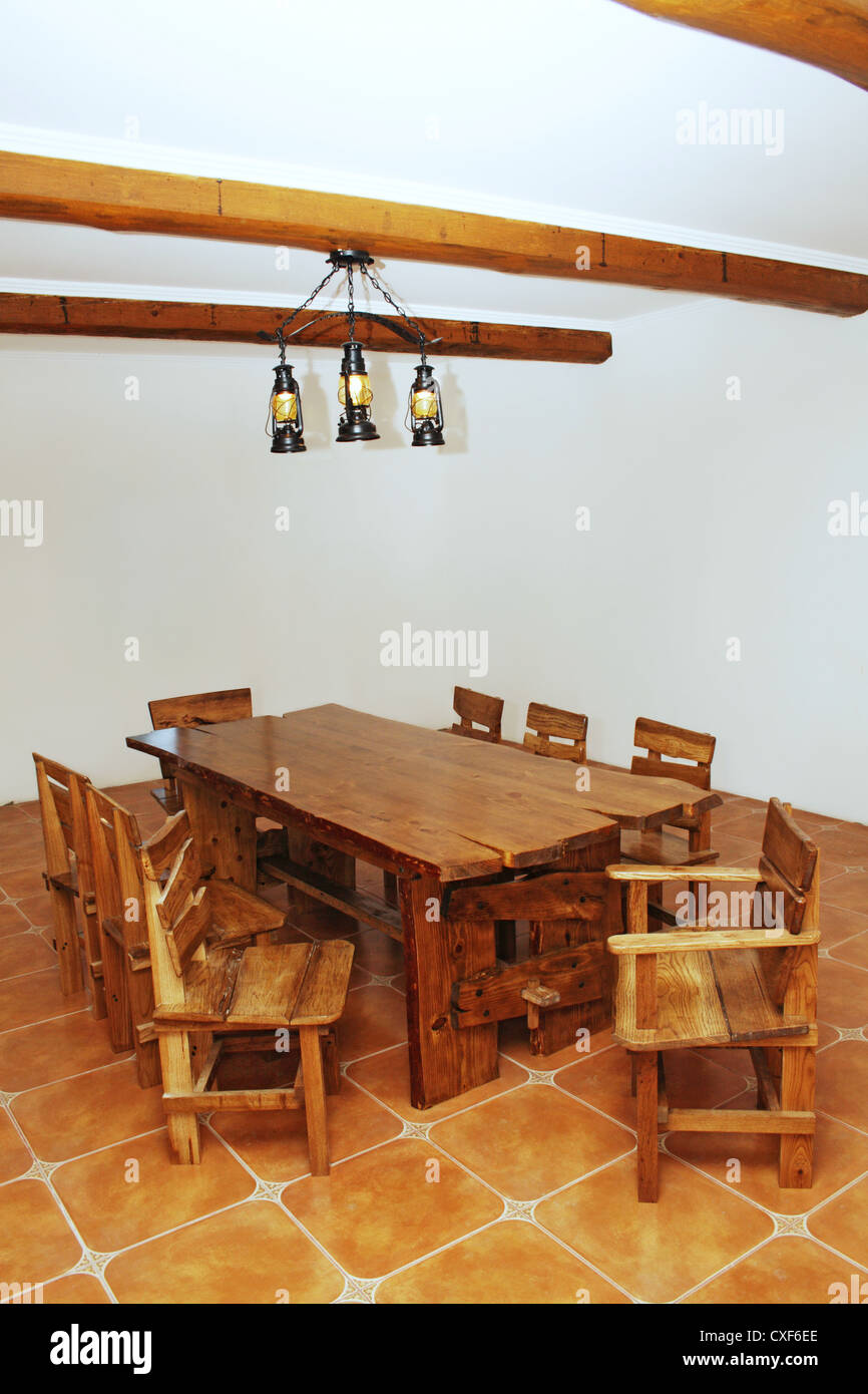 Handmade large kitchen table Stock Photo Alamy