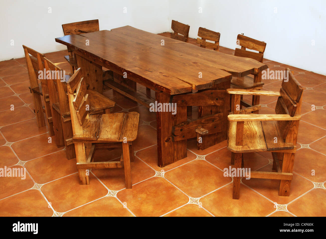 Handmade large kitchen table Stock Photo Alamy
