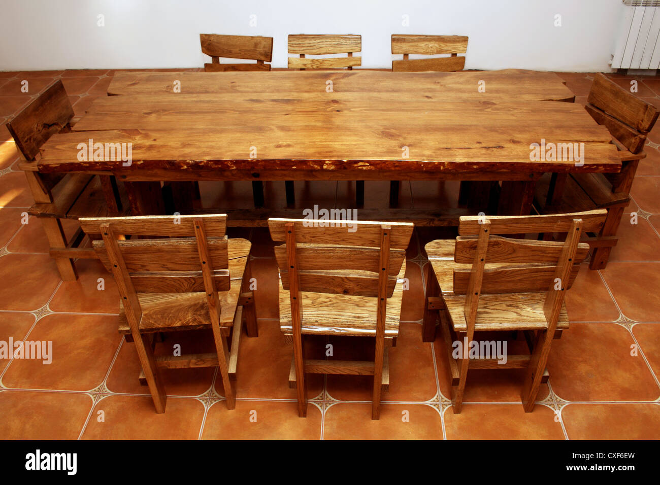 Hand-made large kitchen table Stock Photo - Alamy