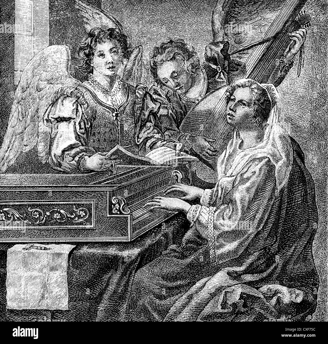 St. Cecilia playing the harpsichord with the angels Stock Photo Alamy