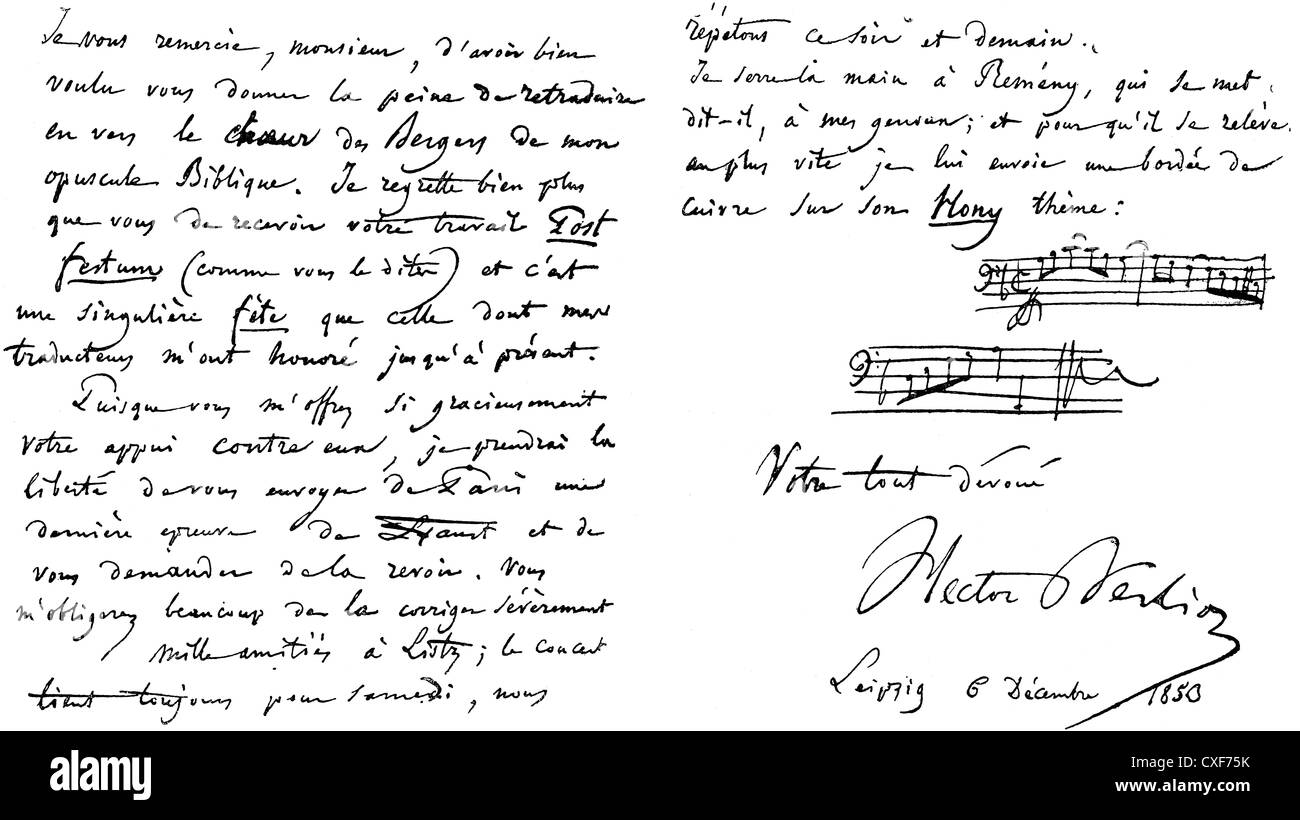 hand-written by Louis Hector Berlioz, Stock Photo