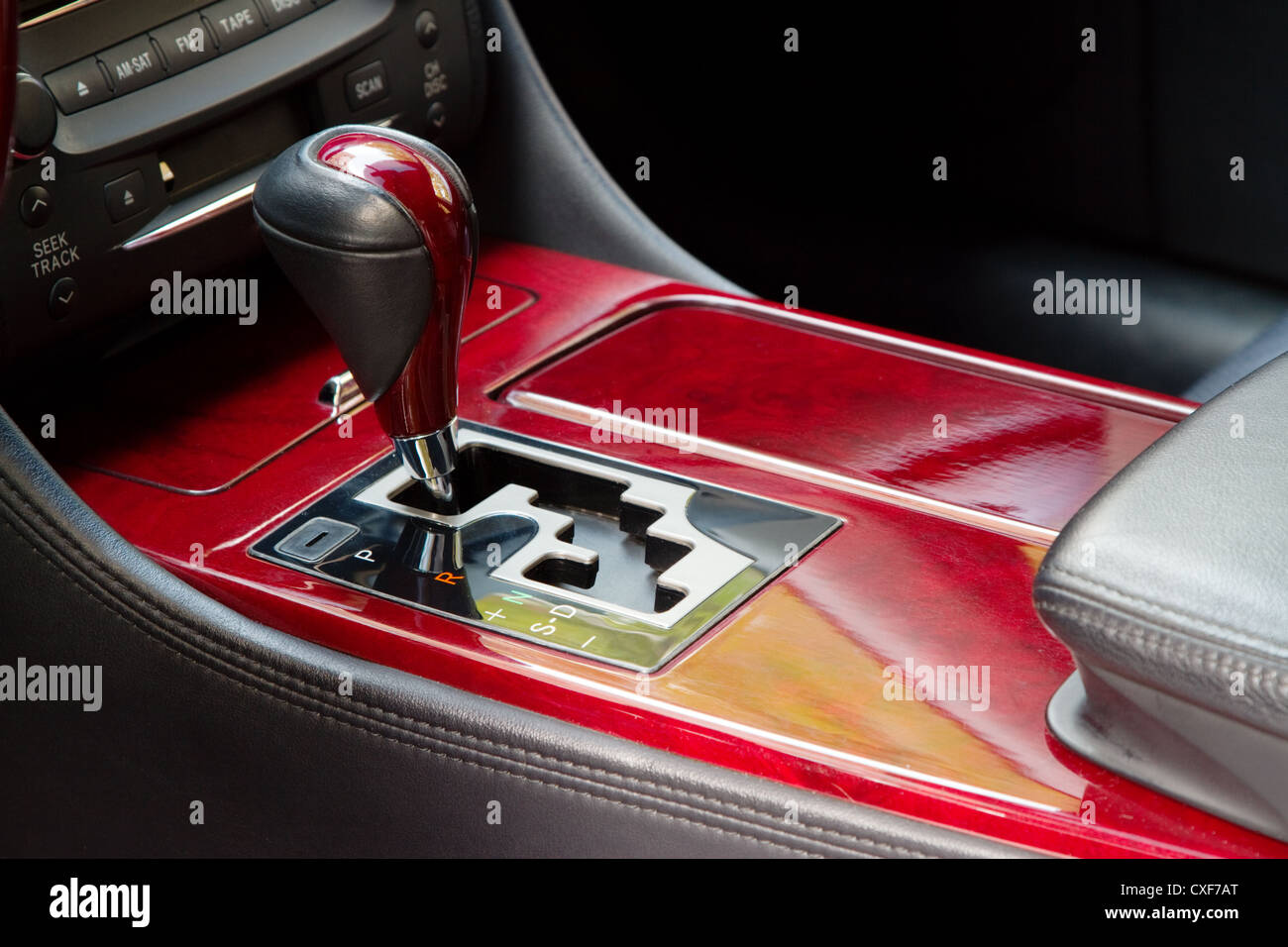 Automatic gear shift handle with mahogany finish Stock Photo Alamy