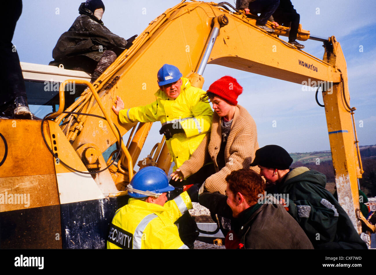 Twyford down road protest , the first digger diving actions Stock Photo