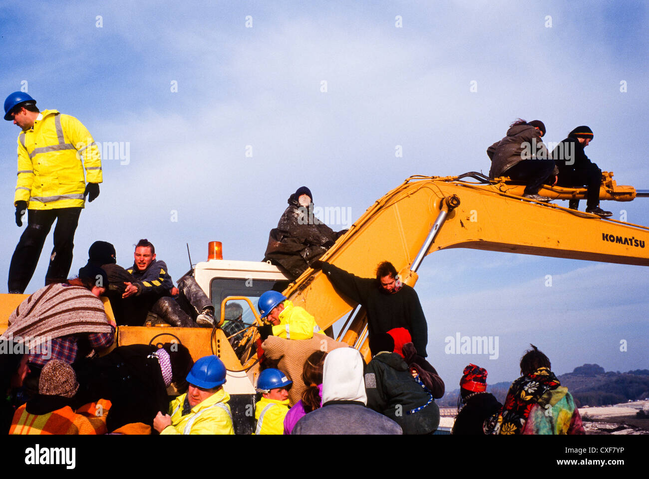 Twyford down road protest , the first digger diving actions M3