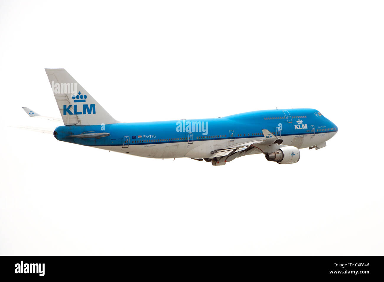 KLM - The Flying Dutchman - Boeing 747-400 shortly after takeoff from Sint Maarten. Stock Photo