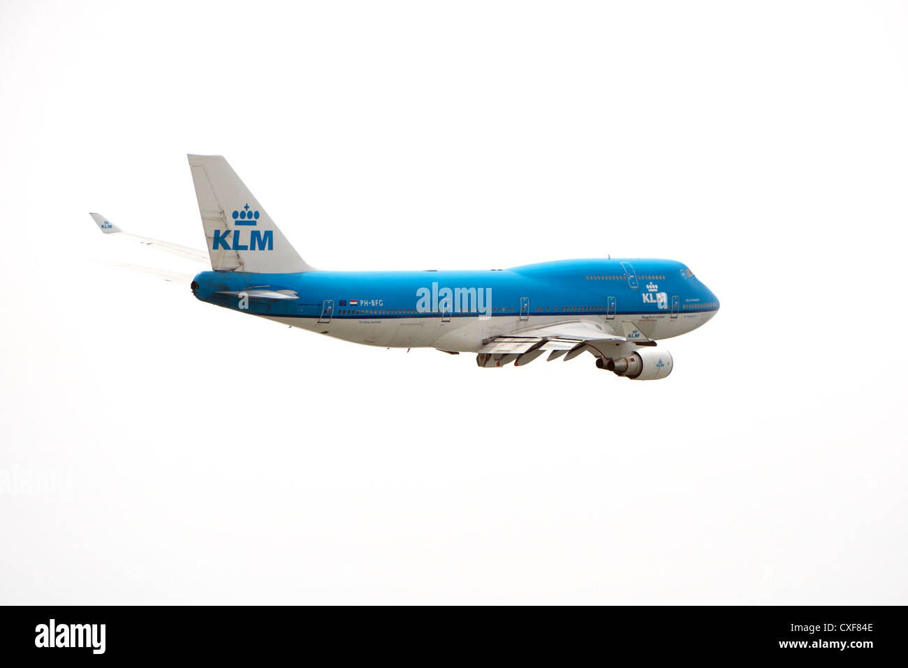 KLM - The Flying Dutchman - Boing 747 in flight after takeoff from Sint Maarten. Stock Photo