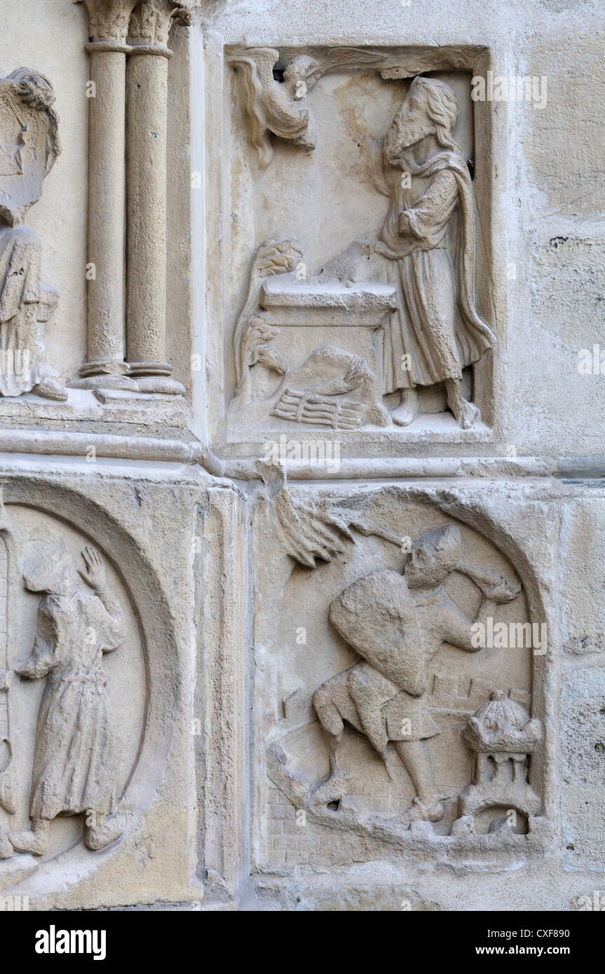 Paris, France. Notre Dame cathedral. Facade detail - badly weathered Stock Photo