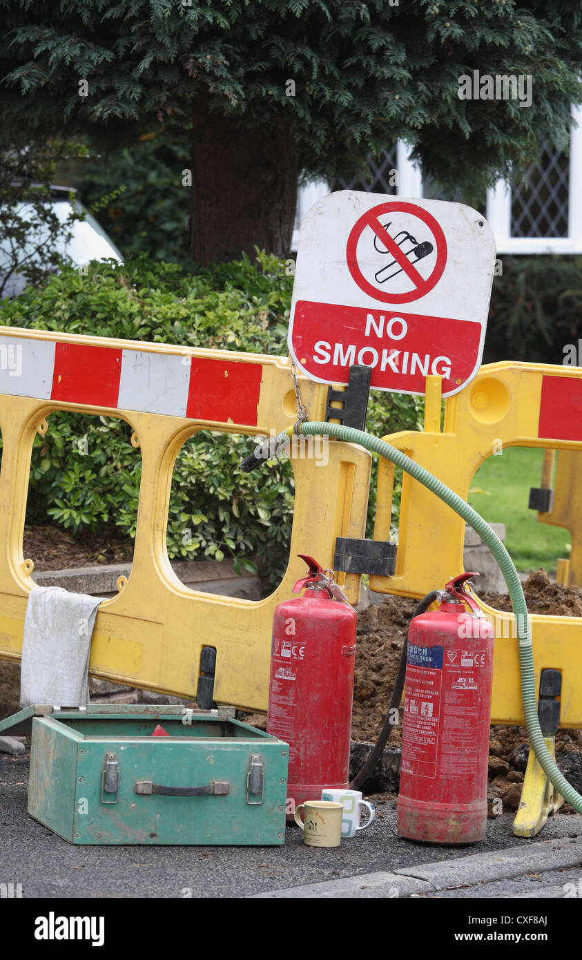 Gas works in residential street Stock Photo Alamy