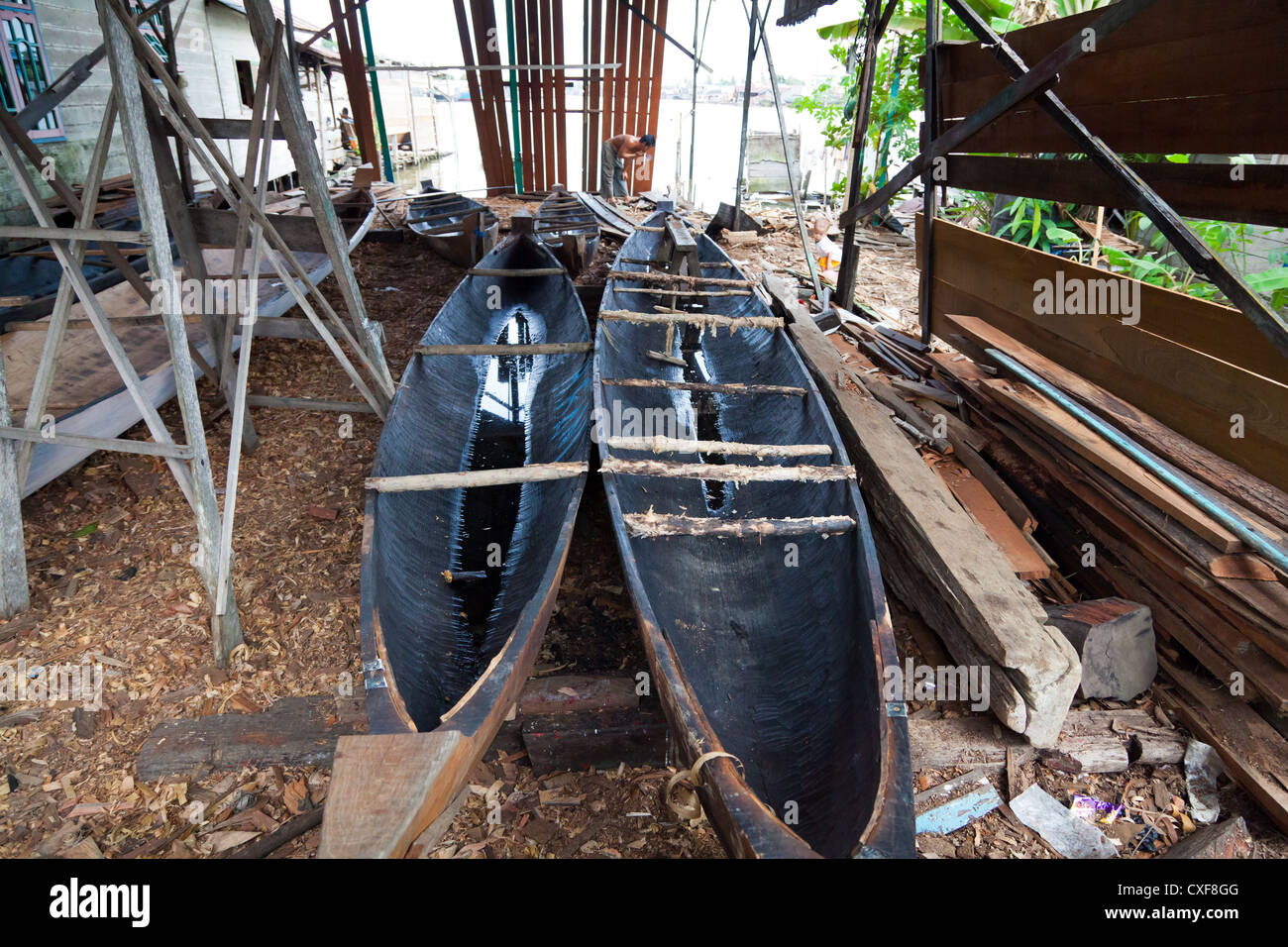 Traditional River Boat in a Boatyard in Banjarmasin in Indonesia Stock Photo