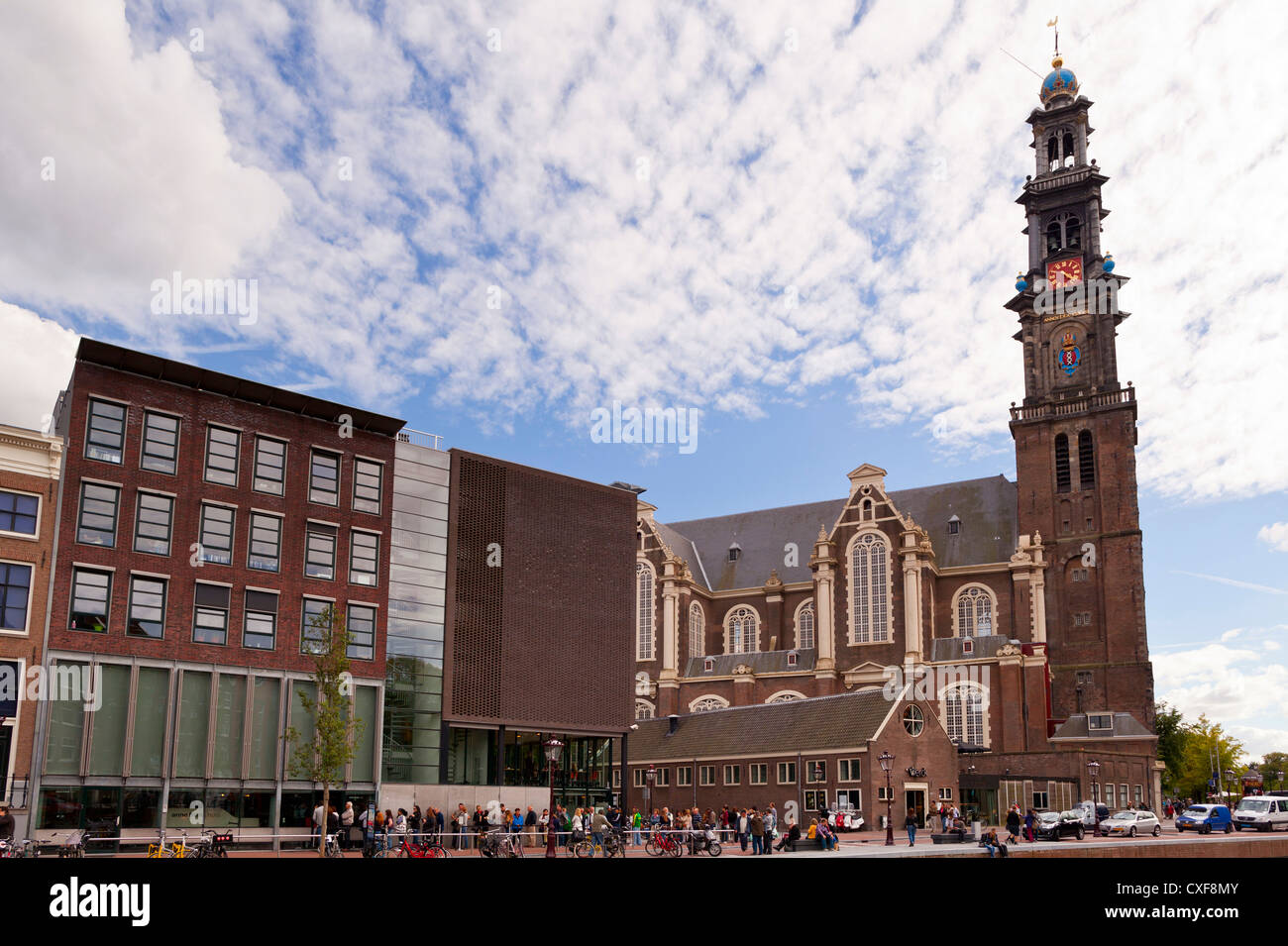 Amsterdam: Dutch reform church with the Anne Frank house in the foreground - Amsterdam, Netherlands, Europe Stock Photo