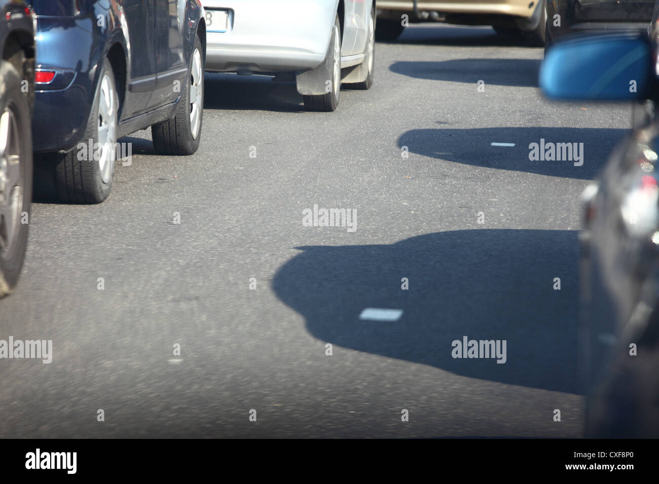 car within traffic jam in rush hour highway in city cars everywhere ...
