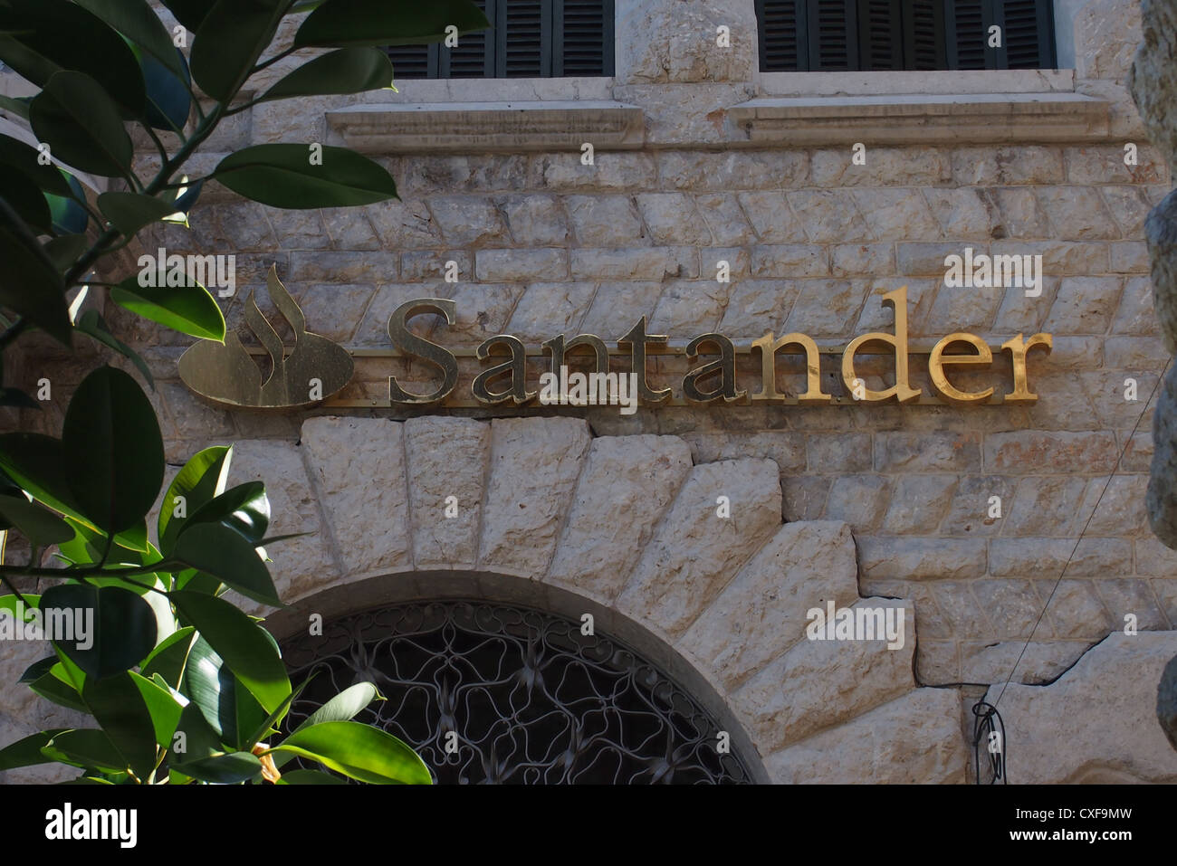 A branch of the Spanish bank Santander in Soller Mallorca Spain Stock Photo