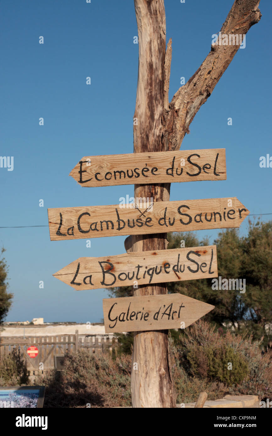 Tree with wooden signs Gruissan Languedoc-Roussillon France Stock Photo