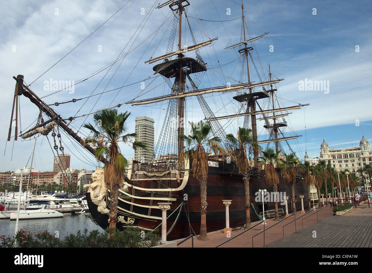 A replica of the Spanish war ship Santisima Trinidad in the Harbour Alicante Spain Stock Photo