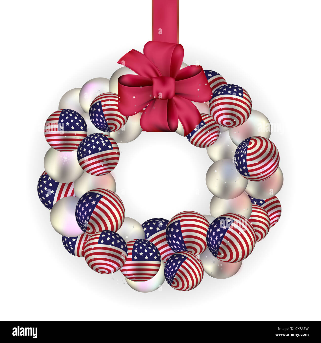 Christmas wreath decoration from USA baubles on white Stock Photo