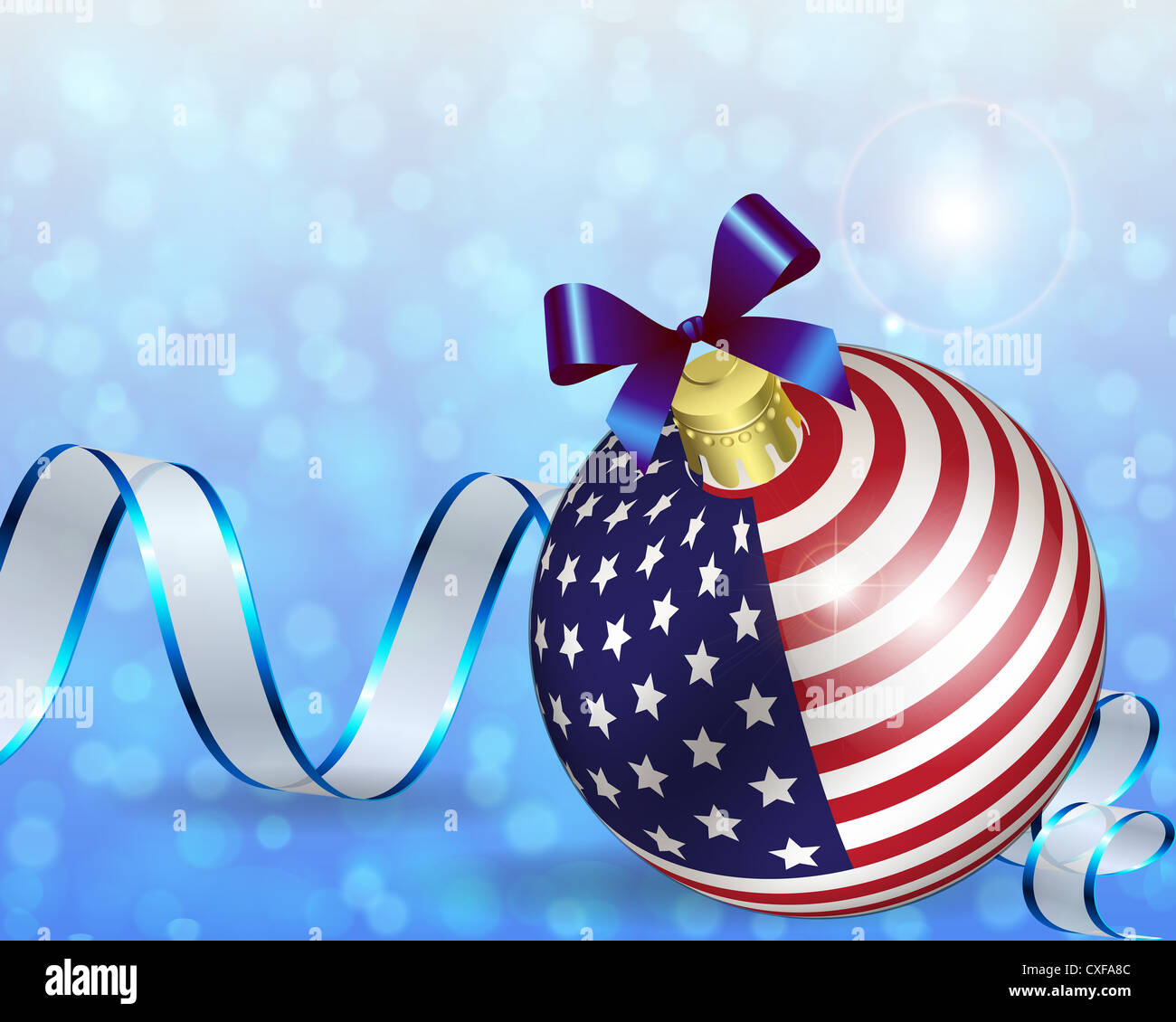 Christmas card decoration from USA baubles whit bokeh Stock Photo