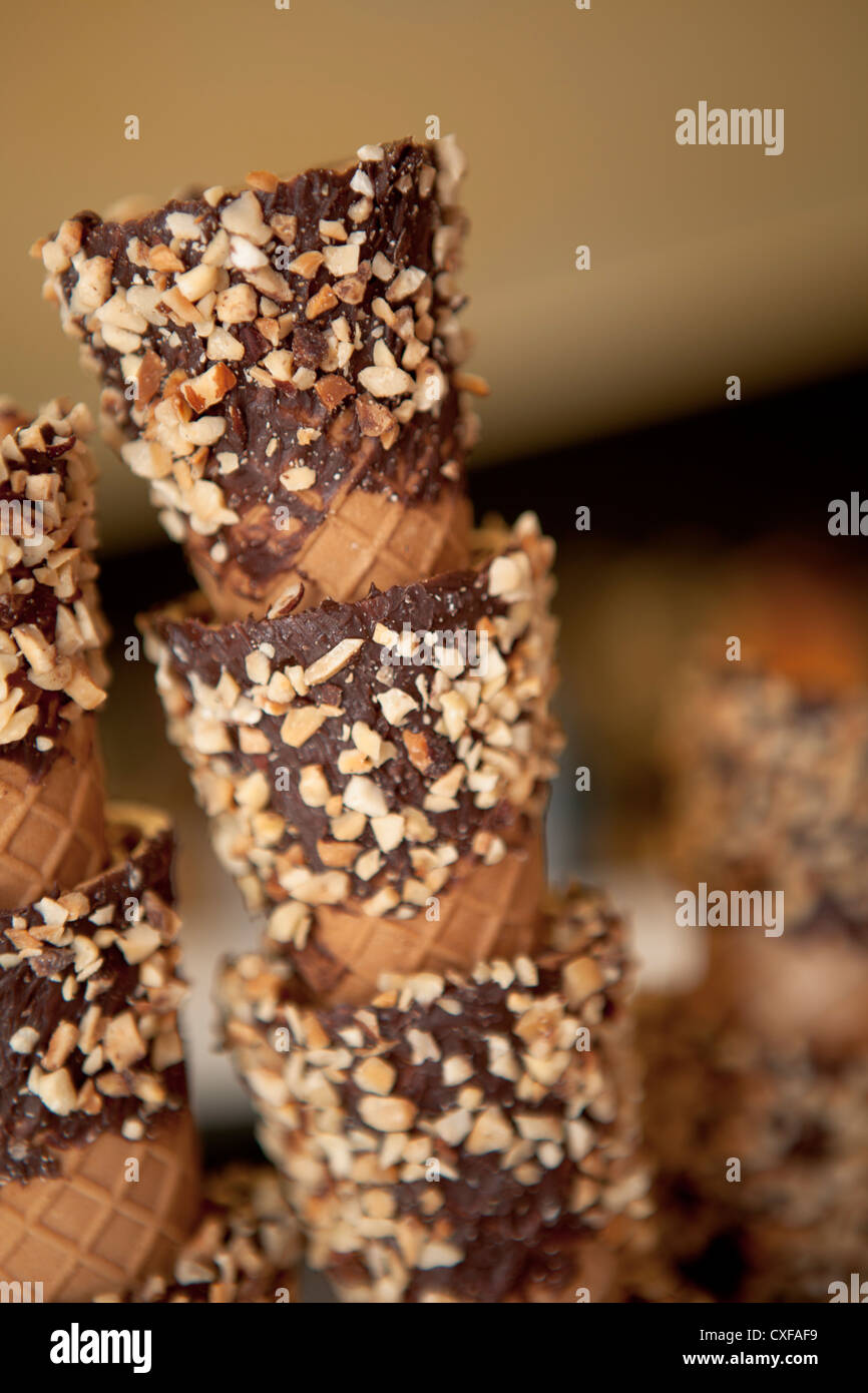 chocolate covered ice cream cones Stock Photo