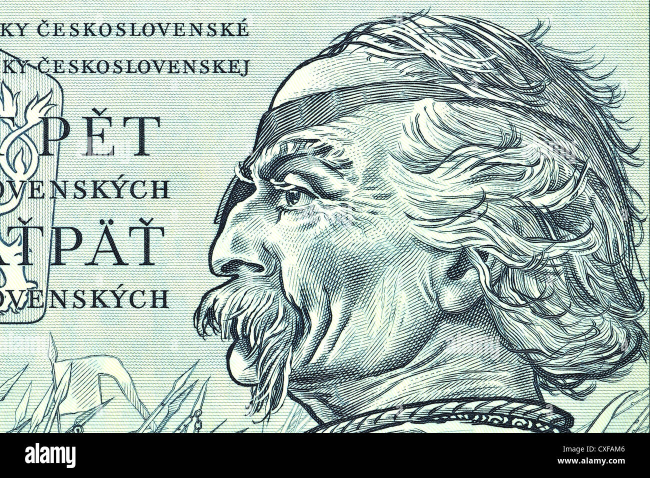 Czechoslovakian banknote from 1961. Dvacet Pet Korun / Twenty Five Crowns. Jan Zizka Stock Photo