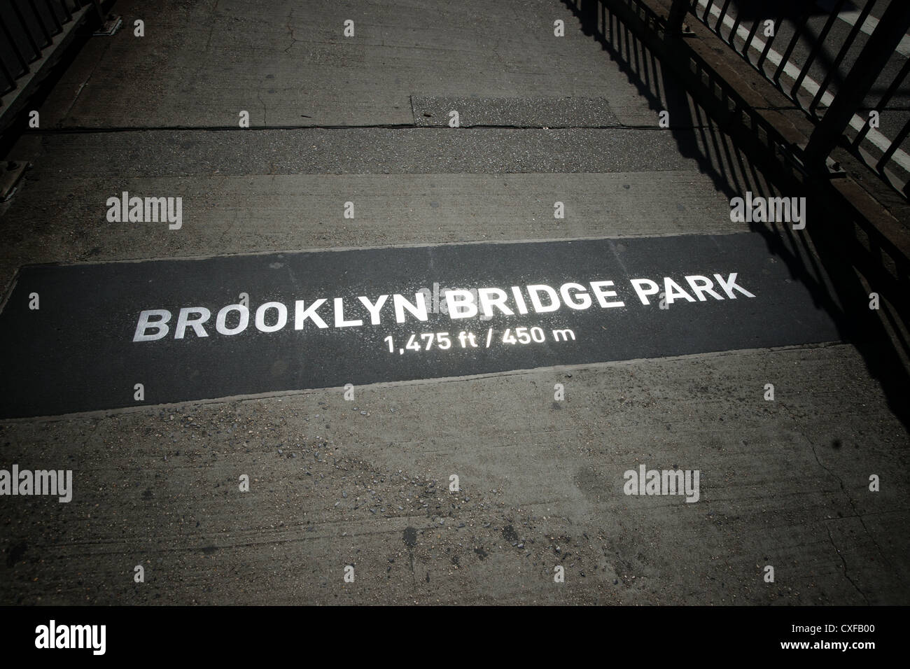 sign of brooklyn bridge park on pedestrian walk way Stock Photo