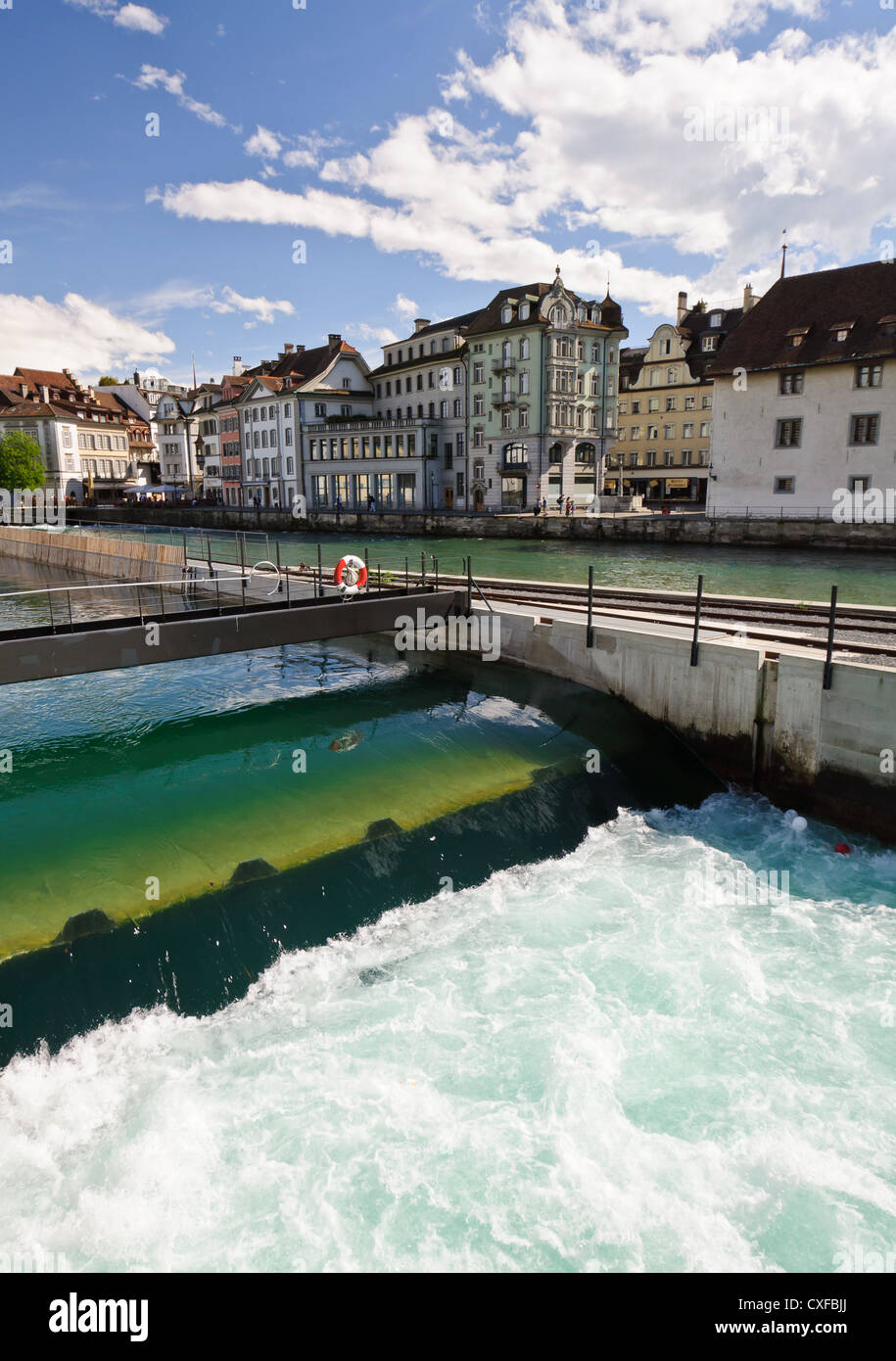 Waterfall in Lucerne river, Switzerland. Stock Photo