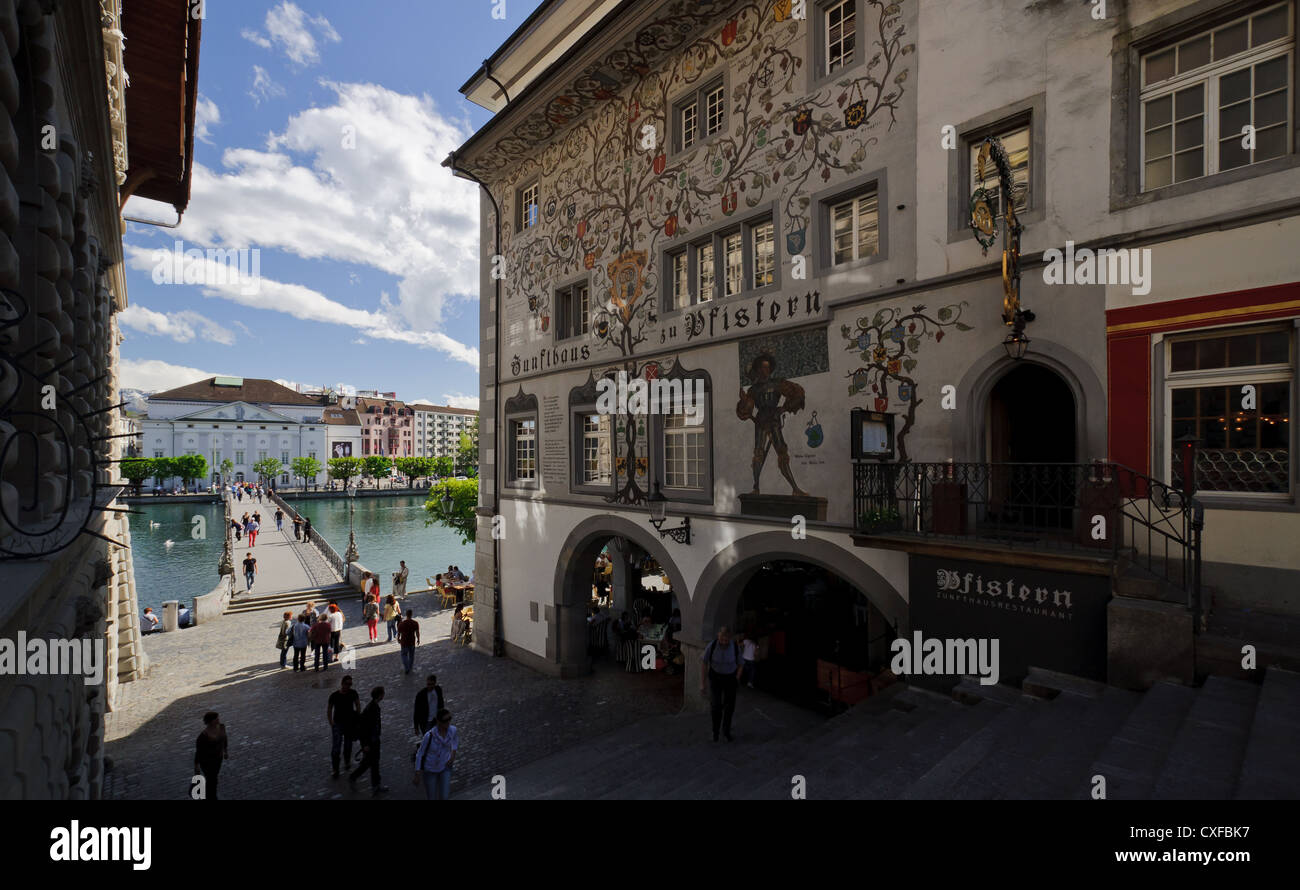 Painted facade in Lucerne town center. Switzerland. Stock Photo