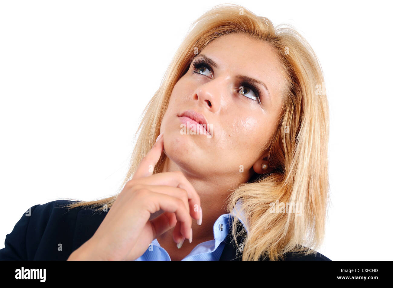 Isolated young business woman thinking Stock Photo - Alamy