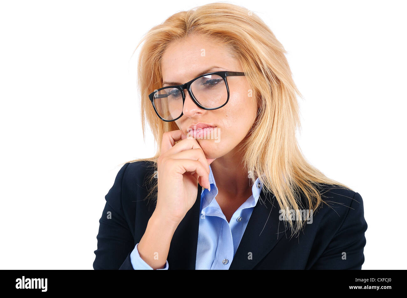 Isolated young business woman thinking Stock Photo - Alamy