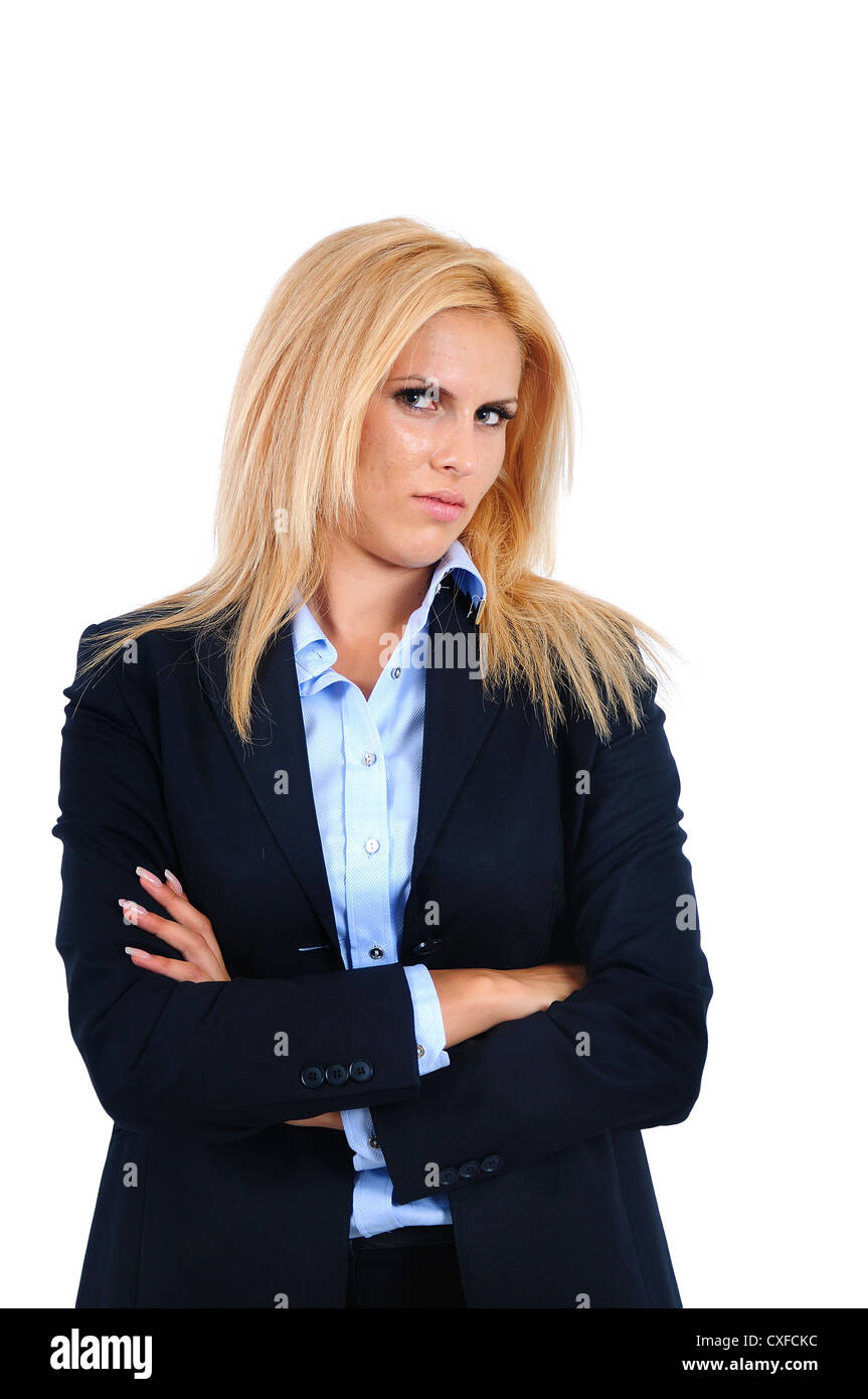 Isolated young business woman standing Stock Photo - Alamy