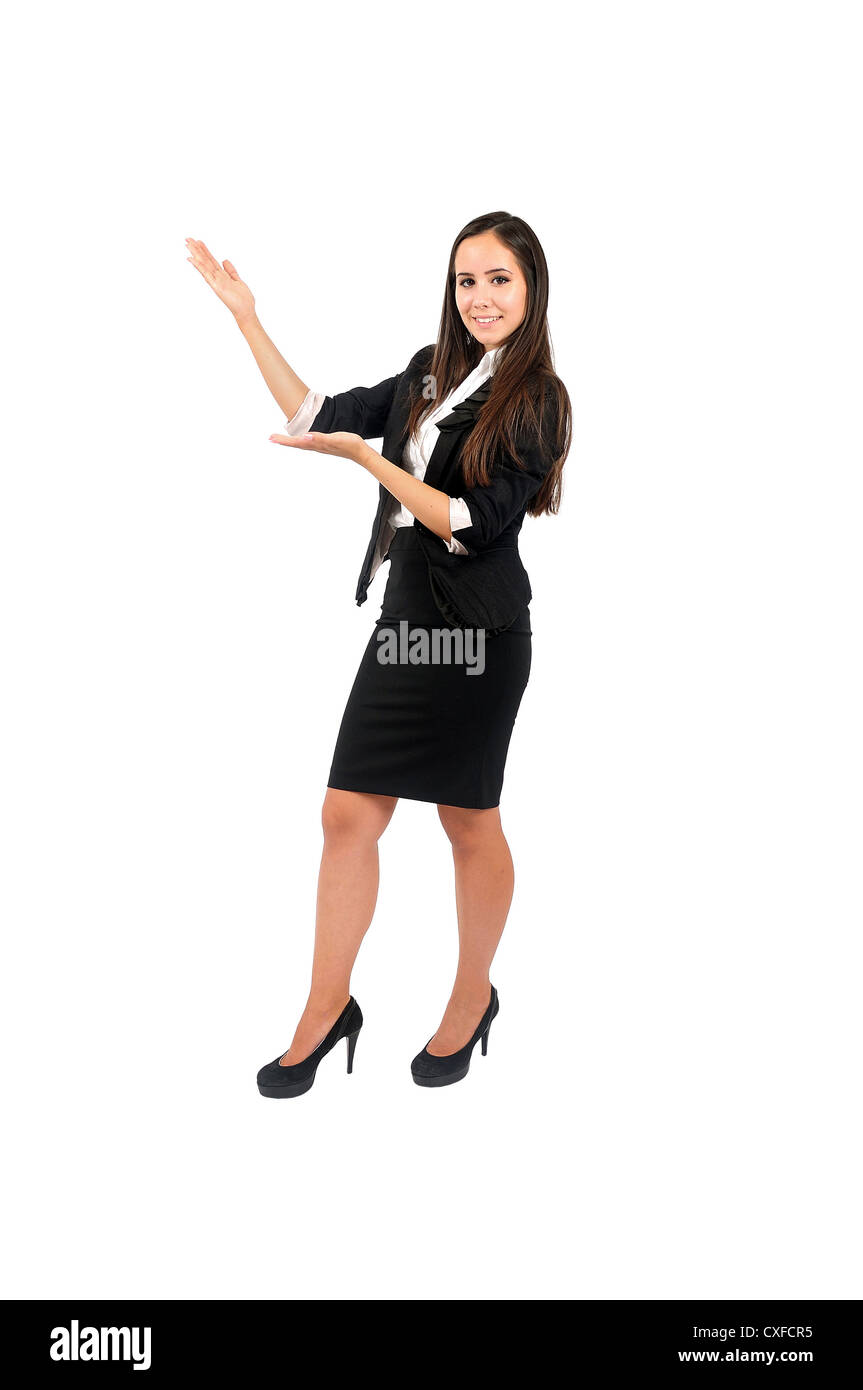 Isolated young business woman presenting Stock Photo - Alamy
