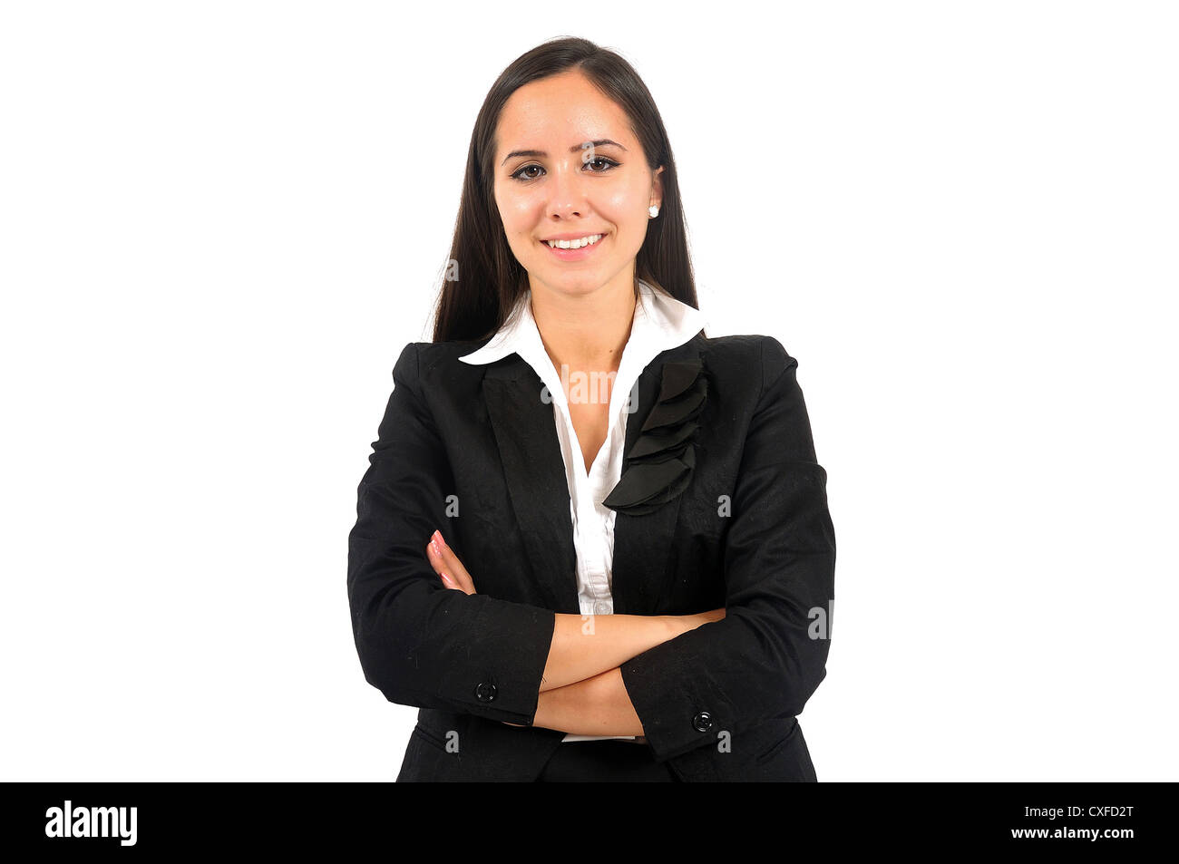 Isolated young business woman standing Stock Photo - Alamy