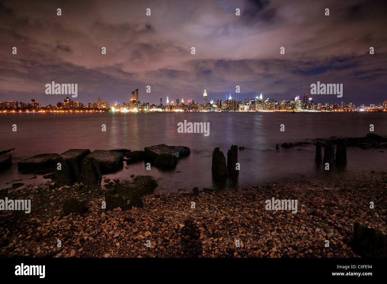 New York skyline at night from the East River Stock Photo - Alamy