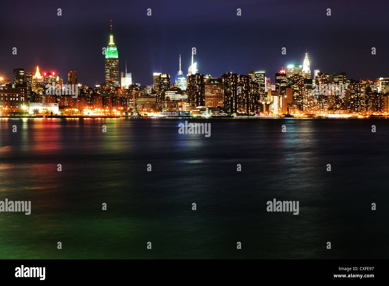 New York skyline at night from the East River Stock Photo - Alamy