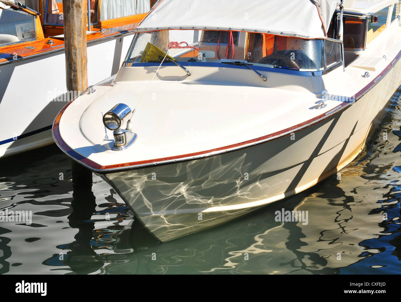 Detail of luxurious yacht anchored in the lagoon, Italy Stock
