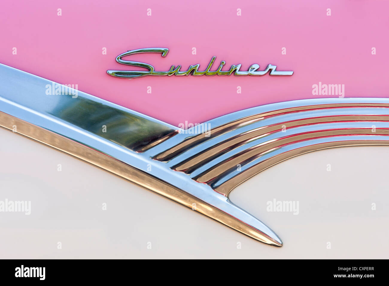 Detail on the side panel of a 1956 Ford Fairlane Sunliner convertible. Stock Photo