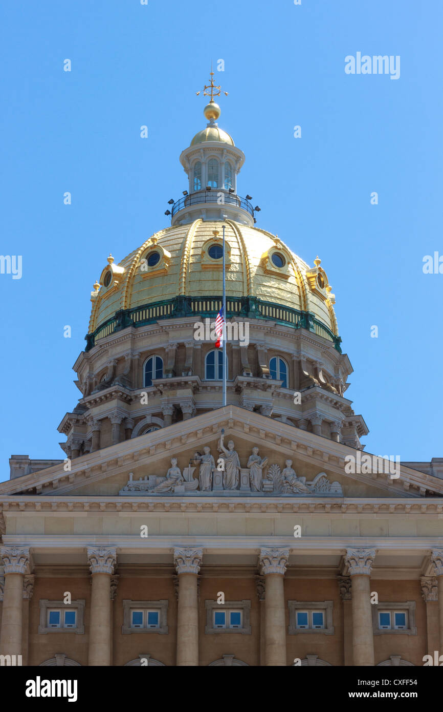Gold dome and cupola of the Iowa state capitol building or statehouse