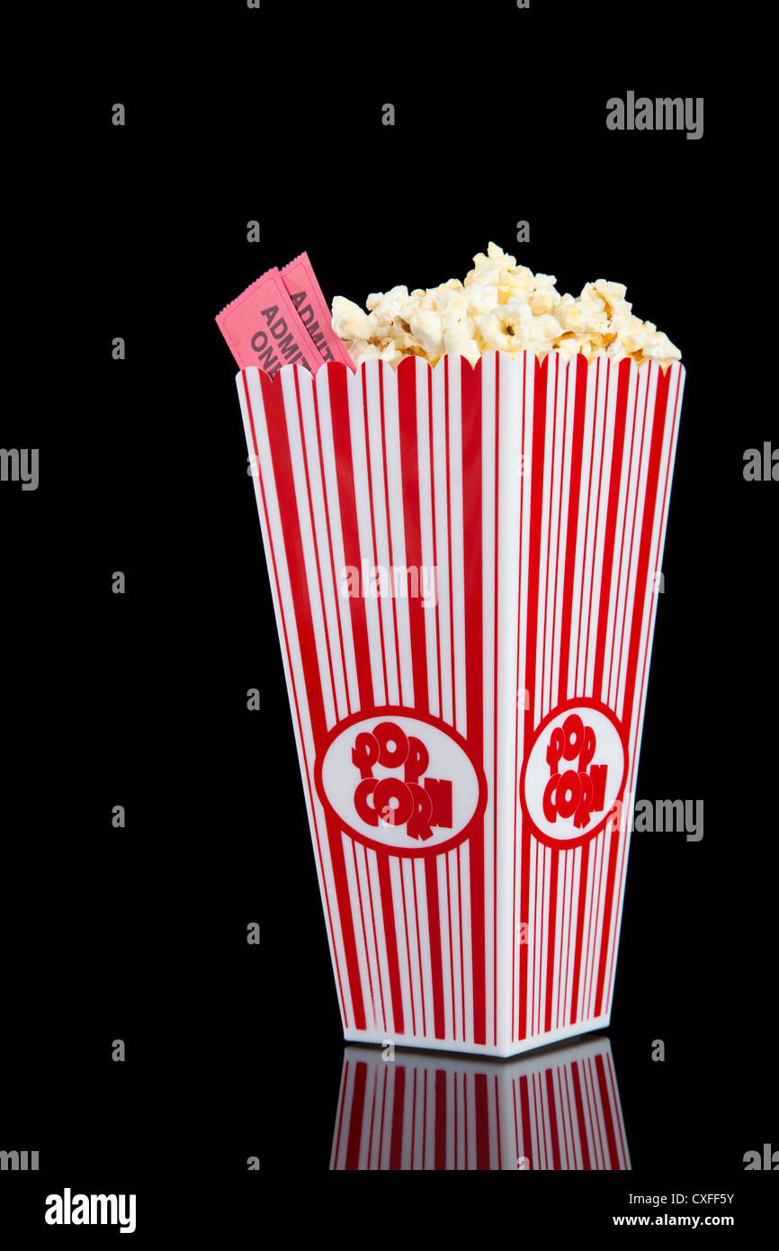 Movie popcorn container and ticket Stock Photo Alamy