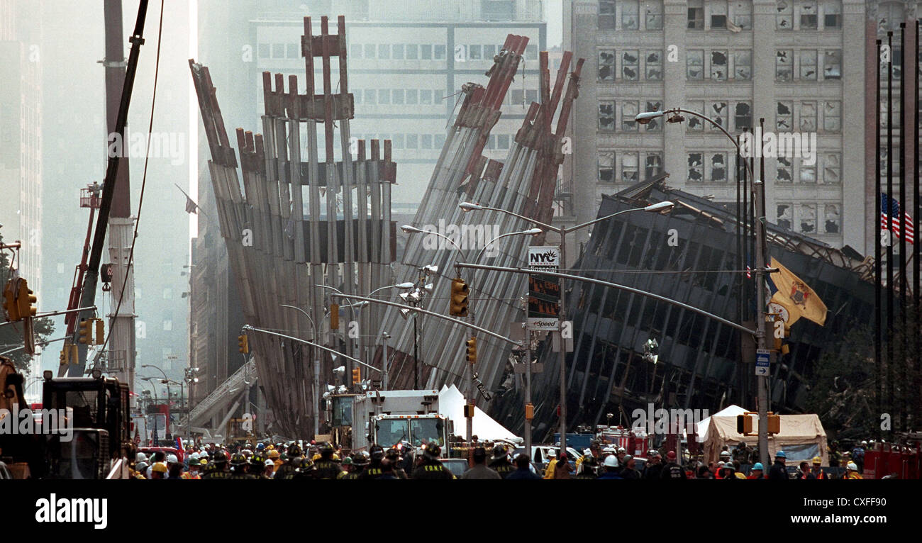 Remains of the World Trade Center following terrorist attacks September 14, 2001 in New York City. Stock Photo