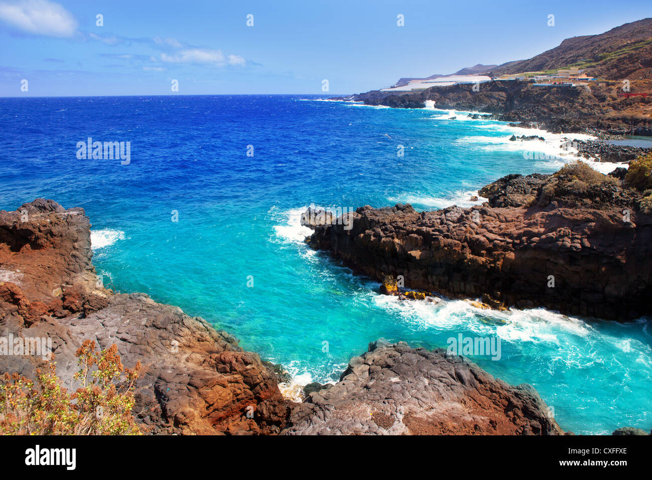 La Palma Santa cruz volcanic stone atlantic coast beach in Canary Islands Stock Photo